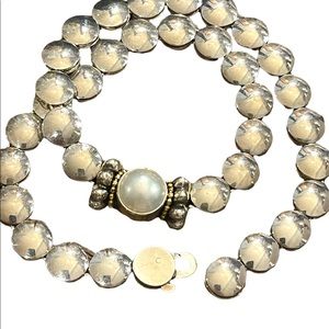 Lagos Caviar 925 Sterling silver 18k Gold Mabe Pearl Disc HEAVY necklace Vintage